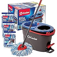 O-Cedar EasyWring RinseClean Microfiber Spin Mop & Bucket Floor Cleaning System with 3 Extra Refills, Grey