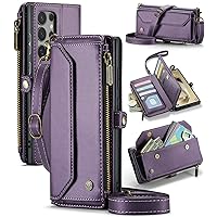 COVO for Samsung S24 Ultra Case with RFID Blocking for Samsung Galaxy S24 Ultra Wallet Case for Women Men, PU Leather Magnetic Flip Strap Zipper Card Holder Phone Case for Galaxy S24 Ultra Purple