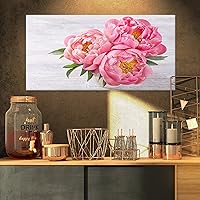 Bunch of Peony Flowers in Vase Canvas Artwork Print, 32 x 16 in, Pink