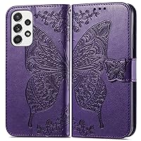 Fashion Charming Butterfly Pattern PU+TPU Phone case with Wallet Card Holder for Samsung Galaxy Note 20 10 9 8 Ultra Pro Lite Cover Skin-Friendly Shockproof Bumper(Purple,Note 9)