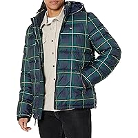 Tommy Hilfiger Men's Hooded Puffer Jacket, Navy Plaid