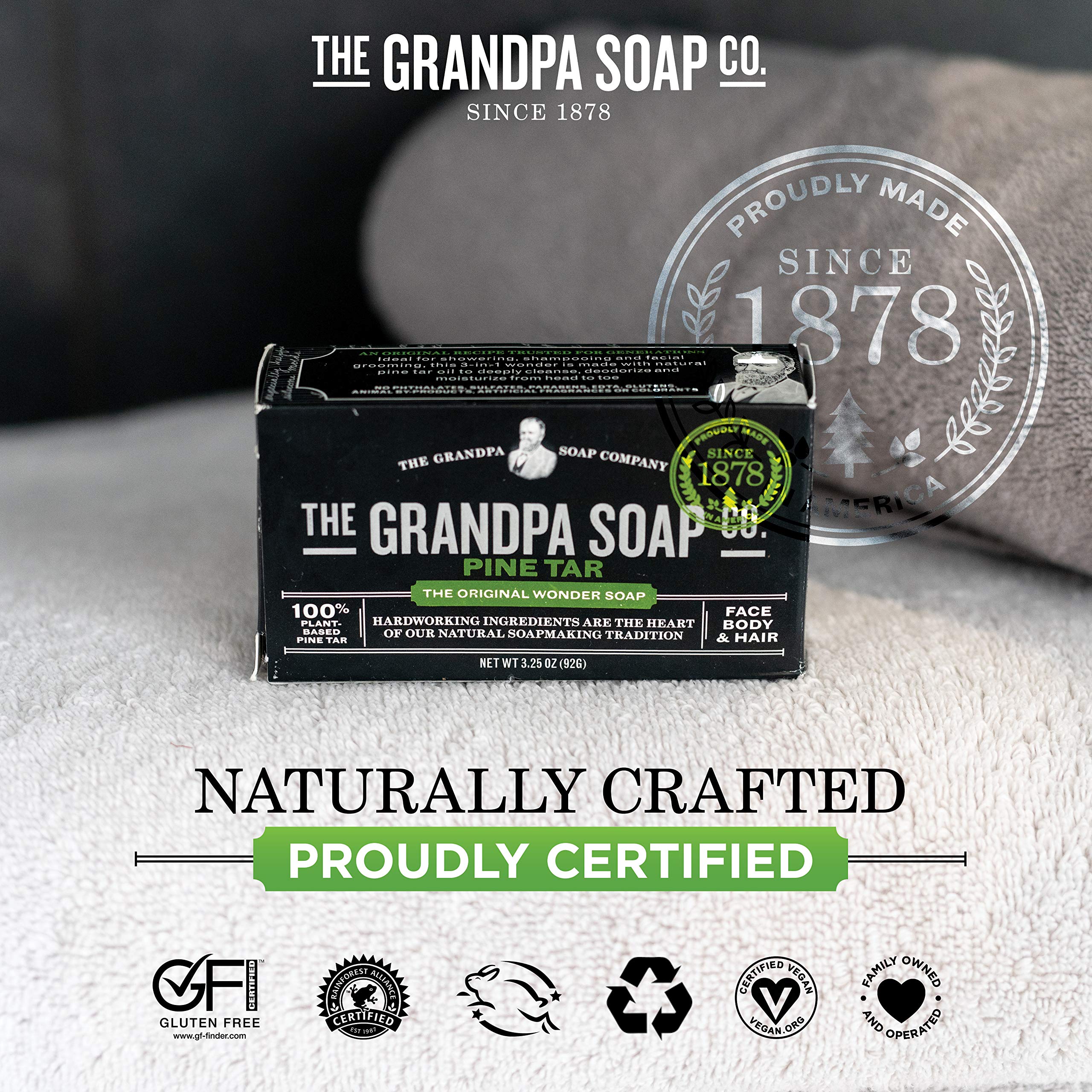 Pine Tar Bar Soap by The Grandpa Soap Company | The Original Wonder Soap |Vegan, 3-in-1 Cleanser, Deodorizer & Moisturizer | 3.25 Oz.