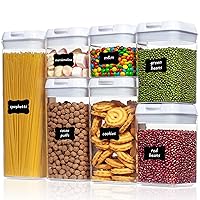 Airtight Food Storage Containers, 7 Pieces BPA Free Plastic Cereal Containers with Easy Lock Lids, for Kitchen Pantry Organization and Storage, Include 24 Labels