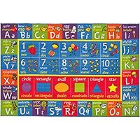 KC Cubs ABC Alphabet, Numbers, Shapes + Spanish Translations Educational Learning Game Play Boy & Girl Kids Area Rug Carpet for Children Bedroom, Toddler Classroom, & Baby Playroom Floor Activity Mat