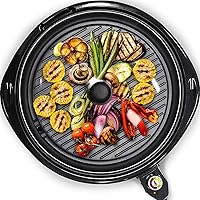 Elite Gourmet EMG-980BSC Large Indoor Electric Round Nonstick Grill Cool Touch Fast Heat Up Ideal Low-Fat Meals Easy to Clean Design Dishwasher Safe Includes Glass Lid, 14