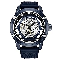 Stuhrling Original Mens Automatic Watch Skeleton Stainless Steel Self Winding Dress Watch with Rubber Strap 50MM