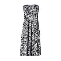 Women Sheering Printed Top Flared Bottom Strapless Dress Casual wear Size 6-20