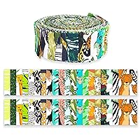 Soimoi 40Pcs Tropical Print Precut Fabrics Strips Roll Up 1.5 inches Cotton Jelly Rolls for Quilting - Black & Green