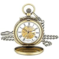 3866-G Classic Gold-Plated Antiqued Finish Mechanical Pocket Watch