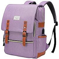 Modoker Vintage Women Laptop Backpack Bookbag for Women, Travel Backpack with USB Charging Port Fashion Rucksack Backpack Fits 15.6 Inch Notebook, Purple
