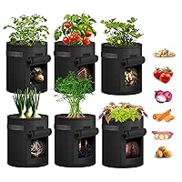iPower Potato Grow Bags with Flap 7 Gallon 6 Pack, Garden Planting Pot with Durable Handle and Harvest Window, Thickened Nonwoven Fabric Container for Potato, Tomato, Carrot, Vegetable and Fruits