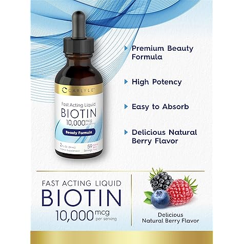 Carlyle Liquid Biotin 10000mcg 2 oz | Extra Strength Gel Drops | Vegetarian, Non-GMO, Gluten Free Supplement