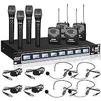 Pyle 8 Ch UHF Wireless Microphone System & Rack Mountable Base 4 Handheld MICS 4 Headsets, 4 Belt Packs, 4 Lavelier/Lapel MIC with Independent Volume Controls AF & RF Signal Indicators (PDWM8350)