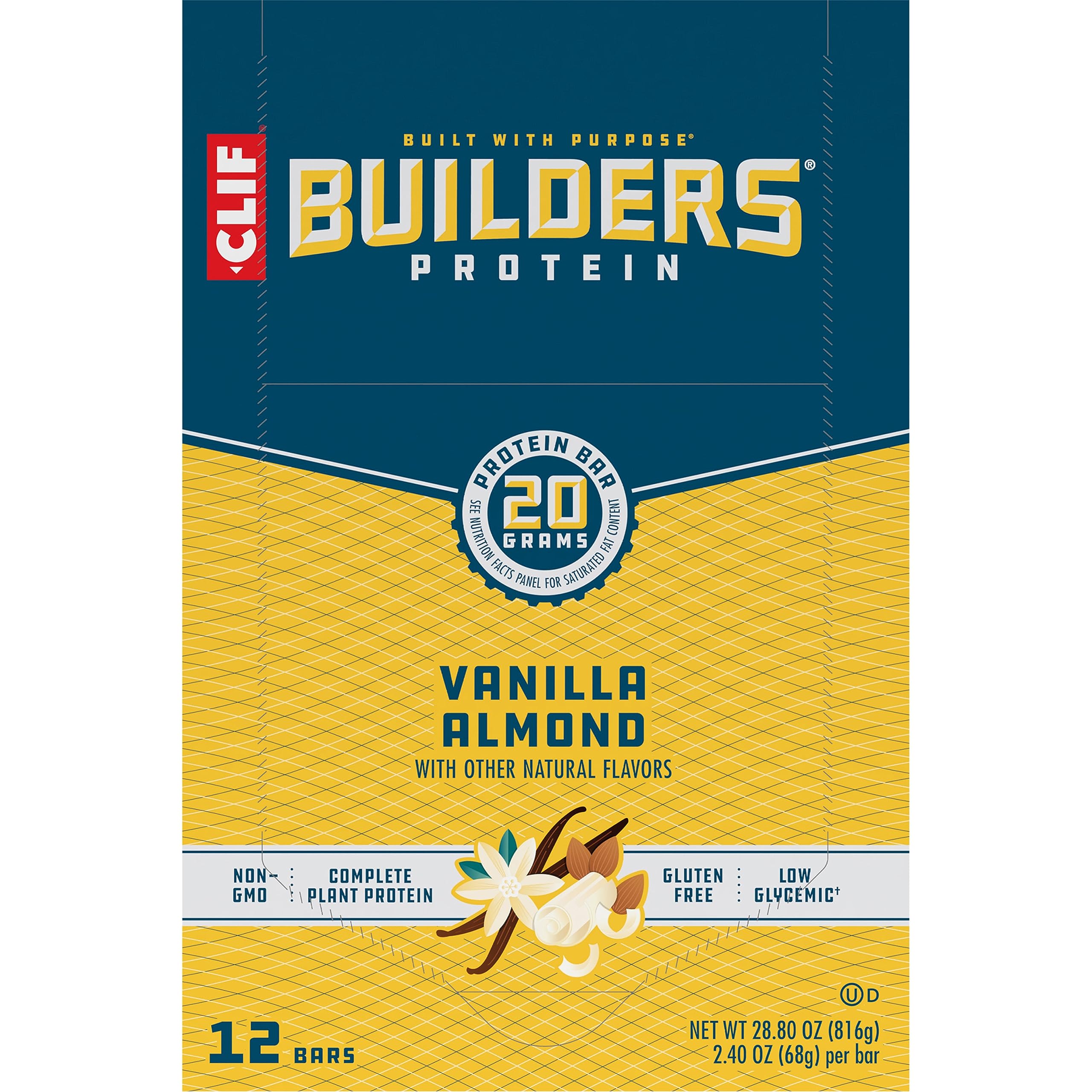 CLIF Builders - Vanilla Almond - Protein Bars - 2.4 oz. (12 Count)