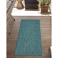 Unique Loom Collection Casual Transitional Solid Heathered Indoor/Outdoor Flatweave Area Rug (2' x 6' 1