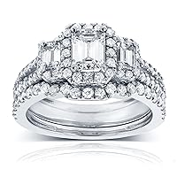 Kobelli Emerald Cut Diamond 3-Stone Halo Wedding Set 1 1/2 CTW in 14k White Gold