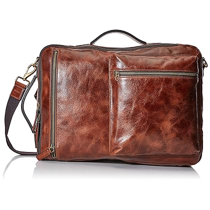 Fossil Men's Buckner Leather Small Convertible Travel Backpack and Briefcase Messenger Bag, Cognac , (Model: MBG9483222)