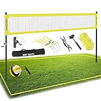 Professional Heavy Duty Outdoor Yellow Volleyball Net Set with Adjustable 3 Levels Height Aluminum Poles, Anti-sag System,Volleyball,Pump,Boundary Line and Carrying Bag for Backyard