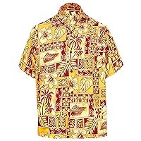 LA LEELA Mens Hawaiian Shirts Short Sleeve Button Down Shirt Floral Shirt Men Summer Beach Casual Vacation Tropical Shirts for Men Funny XXL Hawaii Collage Print, Red