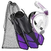 Italian Duke Full Face Snorkeling Mask Fin Snorkel Set Perfect for Pool and Travel, Lilac - M/XL