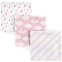 Luvable Friends Unisex Baby Cotton Flannel Receiving Blankets, Girl Clouds 3-Pack, One Size
