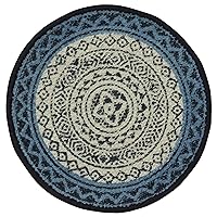 Collection Circle Area Rug - 4x4 Ft Blue Cotton Dhurrie Moroccan Kilim Rug Indoor Outdoor Use Carpet Flatweave Rug High Traffic Area in Bedroom Bedside Round Dining Table & Kitchen Mat