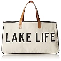 Santa Barbara Design Studio Tote Bag Hold Everything Collection Black and White 100% Cotton Canvas with Genuine Leather Handles, Large, Lake Life