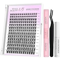 VEYESBEAUTY Dreamy Cluster Lashes Kit Individual Lash Extensions Newbie's Five-Second DIY Dramatic Volume Eyelash Wispy Faux Mink Lash Mixed Length Tray with Bond & Seal, Applicator at Home