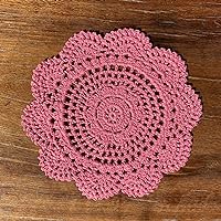 Round Crochet Cotton Placemats Doily Floral Design Fabric Coasters Doilies Pack, Set of 2 Pink Glass Bowl Dish Dining Table Mats
