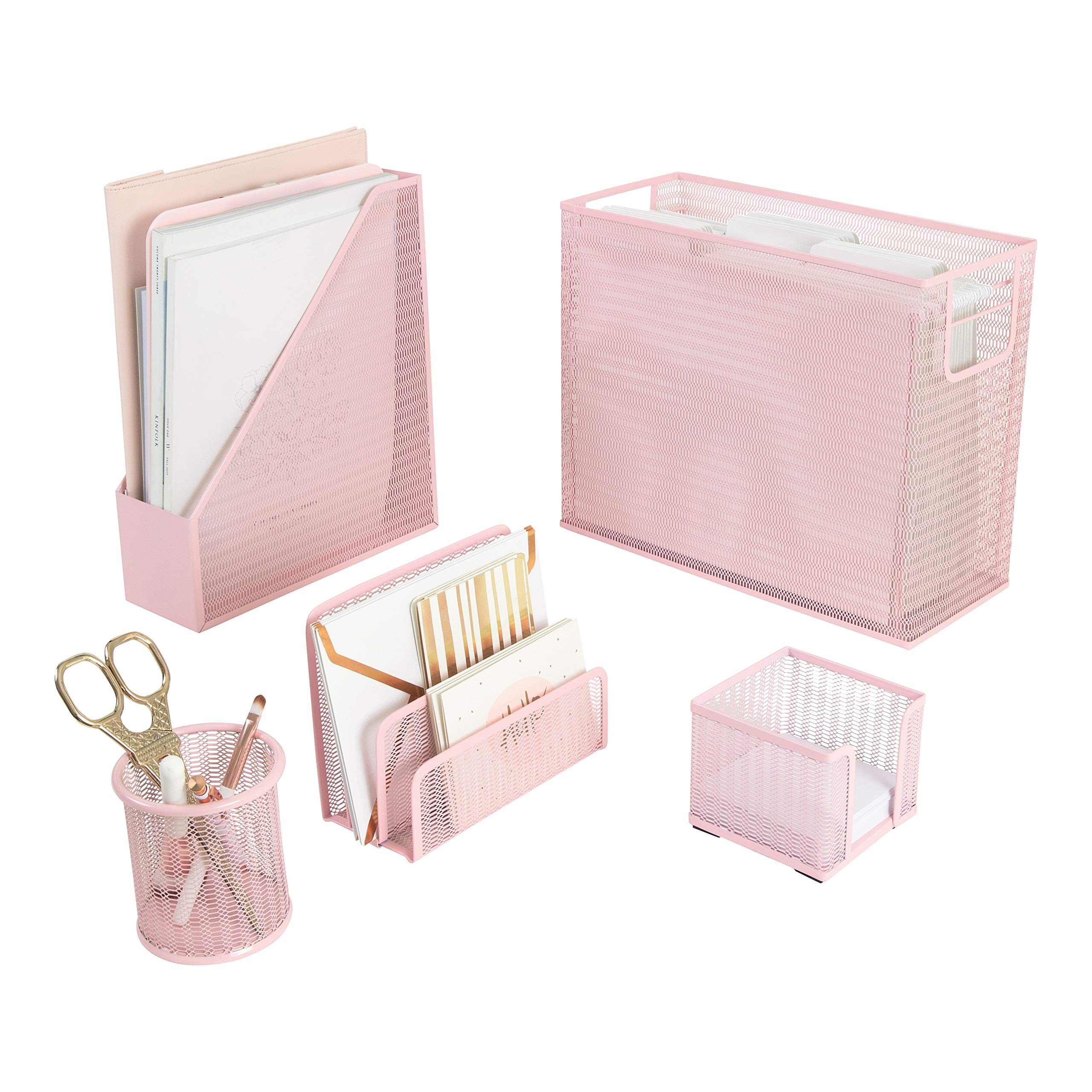 Mua Blu Monaco 5 Piece Office Supplies Pink Desk Organizer Set - with  Desktop Hanging File Organizer, Magazine Holder, Pen Cup, Sticky Note  Holder, Letter sorter - Pink Desk Accessories for Women