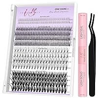 Lash Clusters Kit Natural Individual Lash Extensions One More+ DIY Wispy Faux Mink Lash Tray at Home with Bond & Seal, Tweezer Multi-type Mix Bottom, Light Volume, 7D Spike, 20D Clusters