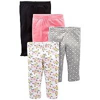 Simple Joys by Carter's Baby Girls' 4-Pack Pant, Black/Grey Hearts/Pink/White Floral, 3-6 Months