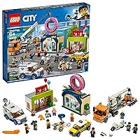 LEGO City Donut Shop Opening 60233 Store Opening Build and Play with Toy Taxi, Van and Truck with Crane, Easy Build with Minifigures for Boys and Girls (790 Pieces)