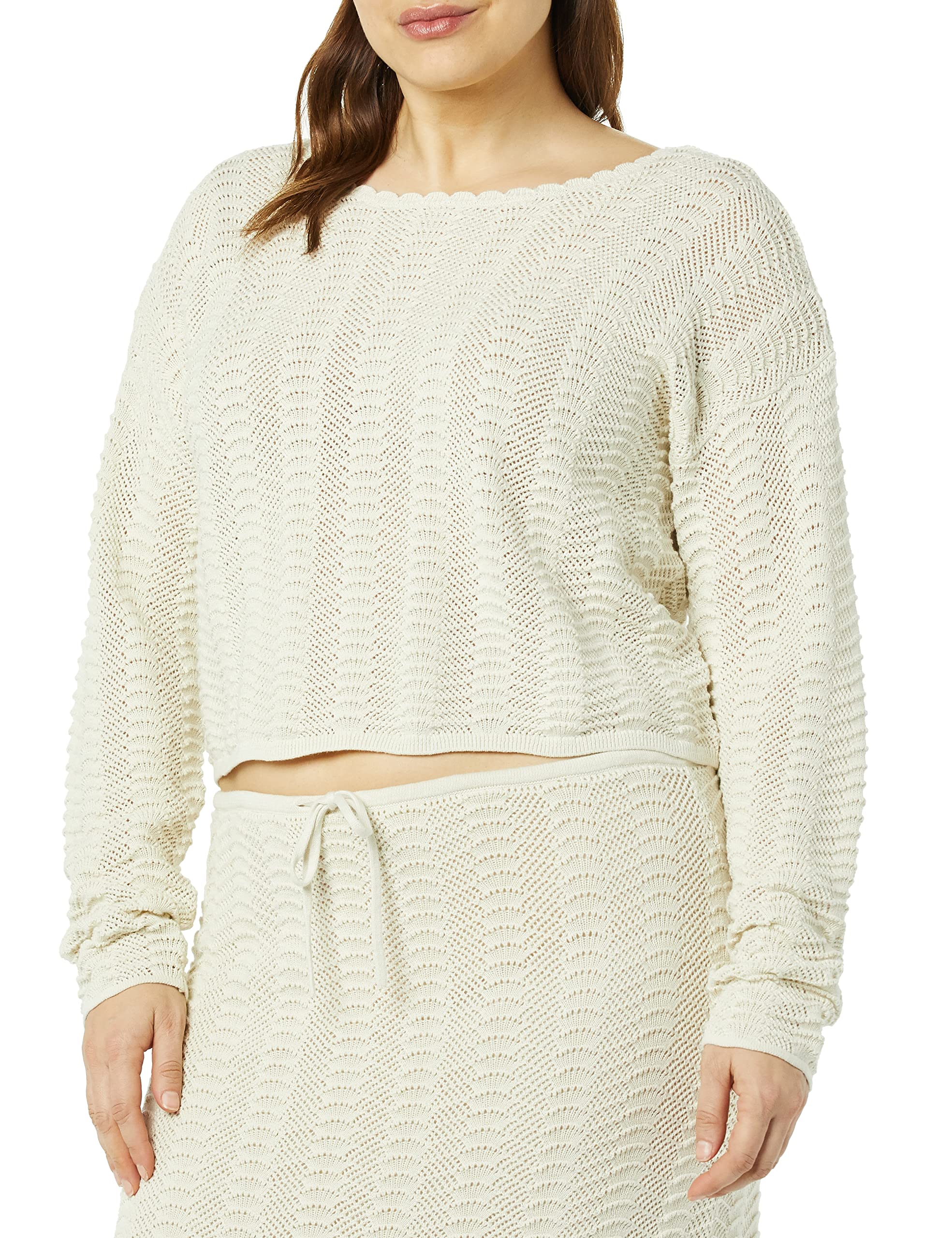 The Drop Women's Makayla Crochet Drop-Shoulder Cropped Pullover