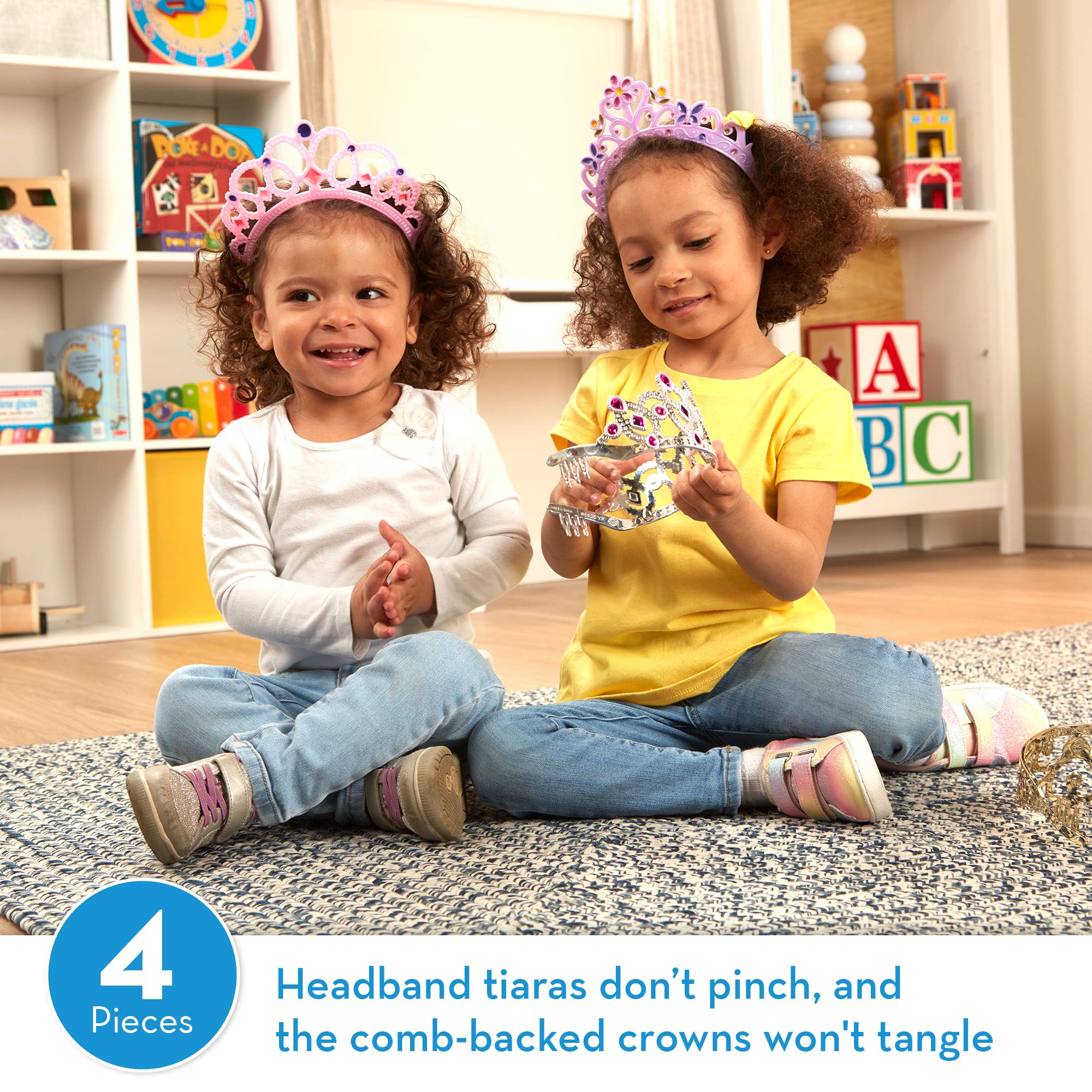 Melissa & Doug Dress-Up Tiaras for Costume Role Play (4 pcs),Pink, Purple, Silver, Gold