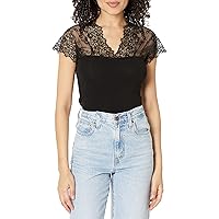 BCBGMAXAZRIA Women's Short Sleeve Top with Lace