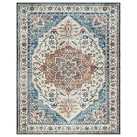 Gertmenian Printed Indoor Boho Area Rug - Non Slip, Ultra Thin, Super Strong, Tufted Rug - Home Décor for Entryway, Bedroom, Living Room - 3.5x4.5, Soha Blue, 28510