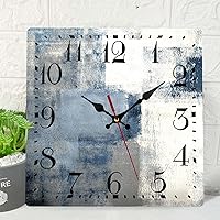 Wooden Wall Clock Silent Non-Ticking, Blue Grey Abstract Painting Gray Contemporary Square Rustic Coastal Wall Clocks Decor for Home Kitchen Living Room Office, Battery Operated (12 Inch)