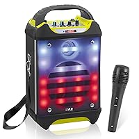 Pyle Portable Bluetooth Karaoke Speaker System - Audio Recording Function, 32 GB USB/SD Card Support, Built-in Rechargeable Battery, Flashing DJ Light w/ Music Streaming & Handheld Mic PWMA275BT