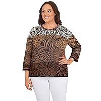 Alfred Dunner Womens Plus-Size Ombre Animal Jacquard Sweater