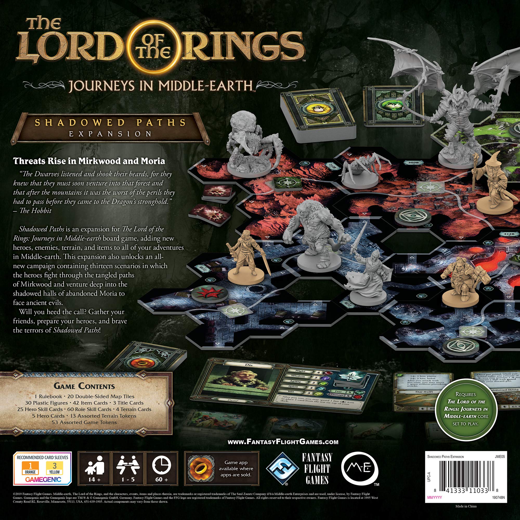 The Lord of the Rings Journeys in Middle-earth Shadowed Paths Board Game EXPANSION - Adventure Board Game for Kids and Adults, Ages 14+, 1-5 Players, 60+ Minute Playtime, Made by Fantasy Flight Games