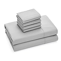 32652 Queen Size Hotel Style Silky Ultra-Soft Eco-Friendly Cooling Technology Machine Washable Quick Dry Anti-Wrinkle 6-Piece Sheets and Pillowcases Set, Queen, Grey