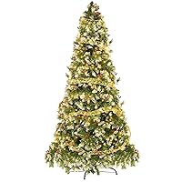 7.5ft Pre-Lit Pre-Decorated Pine Hinged Artificial Christmas Tree w/ 1496 Flocked Frosted Tips,82 Pine Cones and 82 Hawthorn Berries, 663 Lights, Metal Base