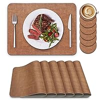 Placemats Set of 6, Placemat with Coasters Heat Stain Scratch Resistant Non-Slip Waterproof Oil-Proof Washable Wipeable Outdoor Indoor for Dining Patio Table Kitchen Decor and Kids(Coffee 6)