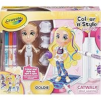 CRAYOLA Colour 'n' Style Friends: Goldie - Catwalk Playset, Colour and Style Your Own Doll, Again and Again! (Includes Magic Dry-Erase Pens), Ideal For Kids Aged 3+, Mixed Colours, 9 Count