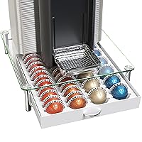 DecoBrothers Crystal Tempered Glass Vertuo Pod Holder Drawer, 24 Large or 48 Small Nespresso Capsule Organizer, White