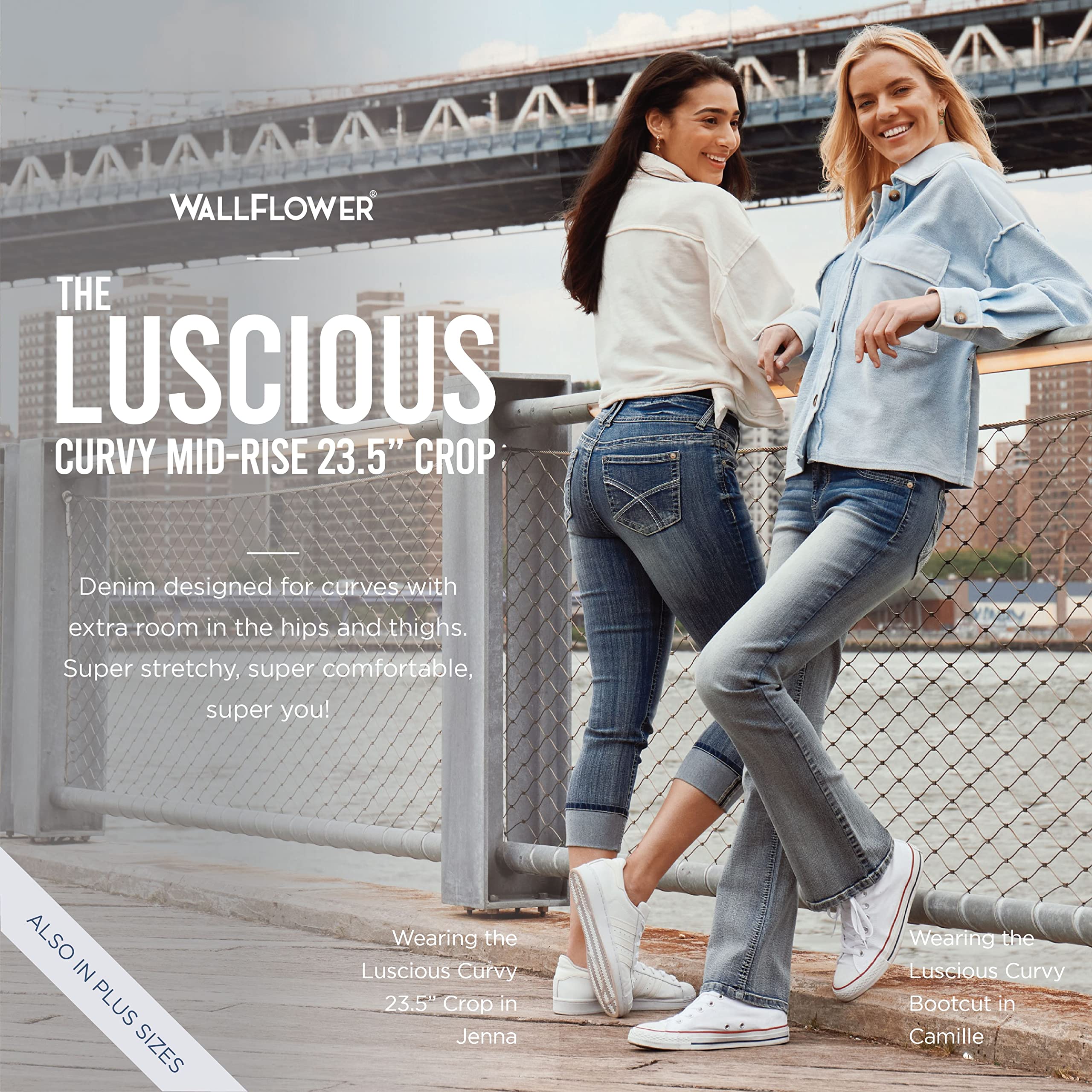 WallFlower Women's Luscious Curvy 23.5'' Crop Mid-Rise Insta Stretch Juniors (Standard and Plus)