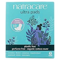 Natracare Slim Fitting Ultra Pads with Wings, Long, Made with Certified Organic Cotton, Ecologically Certified Cellulose Pulp and Plant Starch (12 Pack, 120 Pads Total)