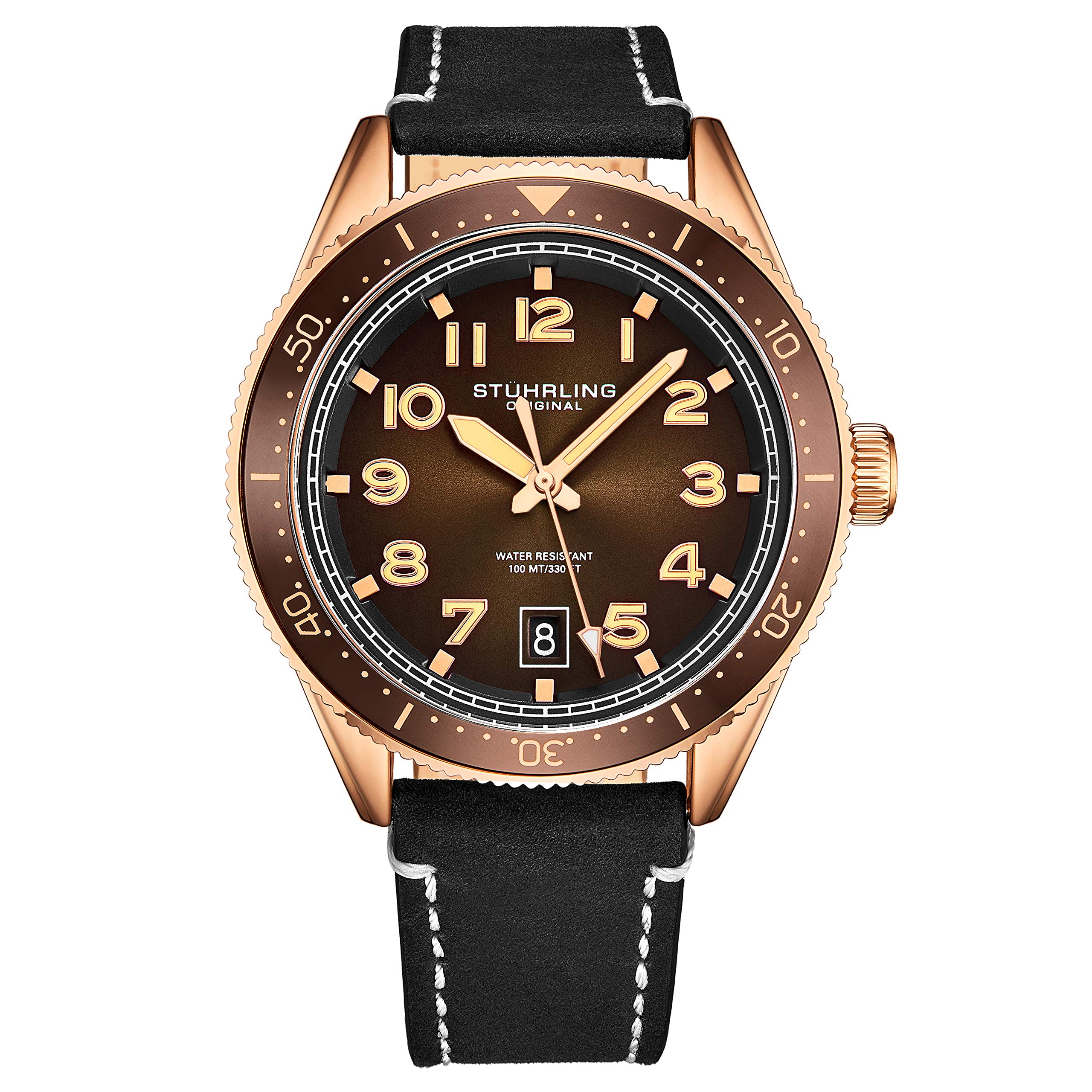 Stuhrling Original Mens Leather Dress Watch -Aviation Analog Watch with Date Leather Strap Mens Wrist Watches
