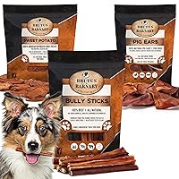 BRUTUS & BARNABY 25 Pig Ears, 12 Bully Sticks, Sweet Potato Treats (14oz) - with no Added Colorings, Chemicals or Hormones